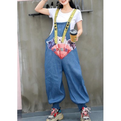 European station women heavy work printing bib harem nine pants