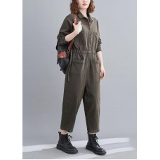 Bohemian Gray Green Pant Unique Spring Lapel Patchwork Jumpsuit Pants