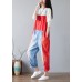 Simple Red pockets Patchwork jeans Jumpsuit Spring