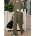 Women Side Pockets Side Fork O  Neck Solid Ankle Length Two  Piece Sets