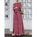 Geo Print Long Sleeve Slit Side Crew Neck Maxi Dress