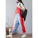 Simple Red pockets Patchwork jeans Jumpsuit Spring