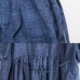 fashion long linen dresses oversize Loose Lacing Ramie Short Sleeve Blue Pleated Dress