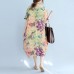 Elegant prints long cotton dresses oversize o neck cotton gown vintage short sleeve traveling clothing