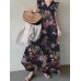 Plant Print Sleeveless Ruffle V Neck Cotton Maxi Dress