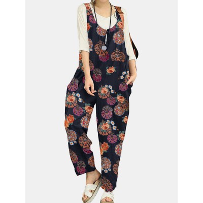 Tribal Flower Print Wide Leg Jumpsuit For Women