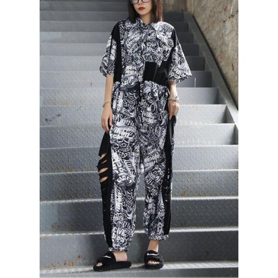 Women's summer high waist temperament fashion black print 2021 new one-piece jumpsuit