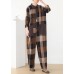 spring big pockets ming Harem cotton brown plus szie  plaid jumpsuit