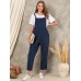 Solid Pocket Sleeveless Button Casual Jumpsuit For Women