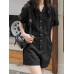 Solid Drawstring Waist Pocket Lapel Short Sleeve Cargo Romper