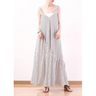 White Stripe Suspender Large Chiffon Jumpsuit Wide Leg Pants Summer