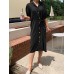 Solid Button Knotted Lapel Casual Shirt Dress