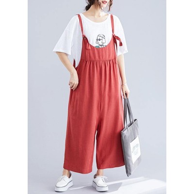 new red casual wide leg pants loose thin fashion straps jumpsuit