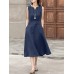 Solid Sleeveless Pocket Crew Neck Casual Dress