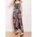 Organic Cotton Sleeveless Fun Vintage Cotton Print Drawstring Loose Jumpsuit