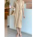 Solid Button Knotted Lapel Casual Shirt Dress