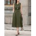 Solid Sleeveless Pocket Crew Neck Casual Dress