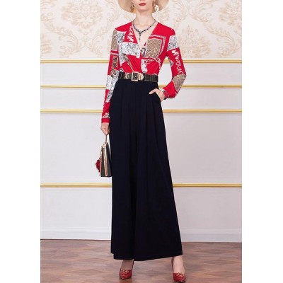 2019 vintage prints patchwork wild leg pants women  jumpsuit pant