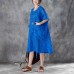 women cotton shift dress oversized Loose Round Neck Short Sleeve Irregular Blue Dress