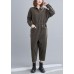 Bohemian Gray Green Pant Unique Spring Lapel Patchwork Jumpsuit Pants