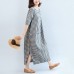 2021 black white plaid cotton dresses baggy loose half sleeve maxi dress side open