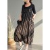 Spring plus size plus fertilizer to increase bloomers striped cotton and linen jumpsuit