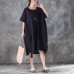 Fine summer dresses oversize Loose Round Neck Short Sleeve Irregular Black Dress