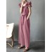 Solid Ruffle Sleeve Pocket Square Collar Wide Leg Jumpsuit