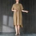 vintage Midi-length cotton dress plus size Lattice Summer Women Dress with Button